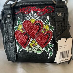 Ed Hardy Black Crossbody Bag with Heart Design
